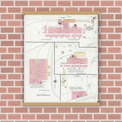 Old map wall art mockup — magnetic wood frame on brick wall — Sanborn Fire Insurance Map from Macomb, Mcdonough County, Illinois (1910), Sheet #0010