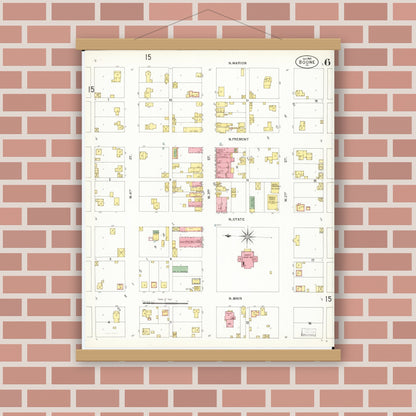 Old map wall art mockup — magnetic wood frame on brick wall — Sanborn Fire Insurance Map from Boone, Boone County, Iowa (1900), Sheet #0006