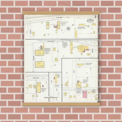 Old map wall art mockup — magnetic wood frame on brick wall — Sanborn Fire Insurance Map from High Point, Guilford County, North Carolina (1902), Sheet #0007