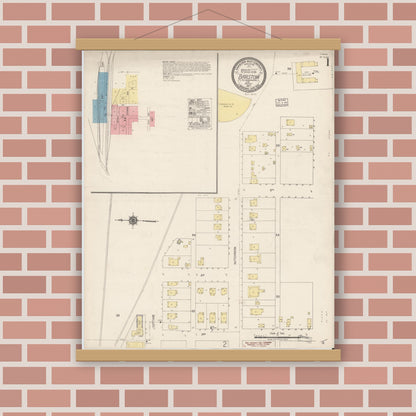 Old map wall art mockup — magnetic wood frame on brick wall — Sanborn Fire Insurance Map from Barstow, San Bernardino County, California (1917), Sheet #0001