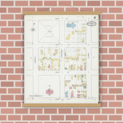 Old map wall art mockup — magnetic wood frame on brick wall — Sanborn Fire Insurance Map from Faribault, Rice County, Minnesota (1893), Sheet #0004