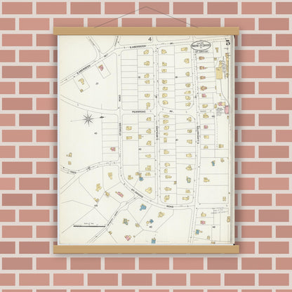 Old map wall art mockup — magnetic wood frame on brick wall — Sanborn Fire Insurance Map from Wayne, Delaware County, Pennsylvania (1902), Sheet #0005