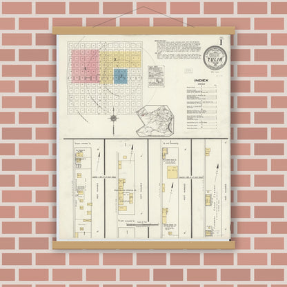 Old map wall art mockup — magnetic wood frame on brick wall — Sanborn Fire Insurance Map from Tulia, Swisher County, Texas (1921) - Complete Map Set