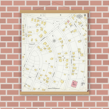 Old map wall art mockup — magnetic wood frame on brick wall — Sanborn Fire Insurance Map from Revere, Suffolk County, Massachusetts (1900), Sheet #0008