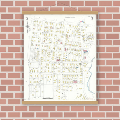 Old map wall art mockup — magnetic wood frame on brick wall — Sanborn Fire Insurance Map from Chesterton, Porter County, Indiana (1935), Sheet #0003