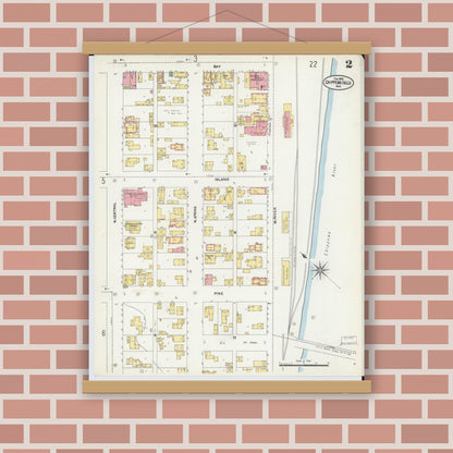 Old map wall art mockup — magnetic wood frame on brick wall — Sanborn Fire Insurance Map from Chippewa Falls, Chippewa County, Wisconsin (1903), Sheet #0002