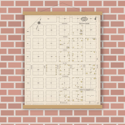 Old map wall art mockup — magnetic wood frame on brick wall — Sanborn Fire Insurance Map from Runge, Karnes County, Texas (1922), Sheet #0004