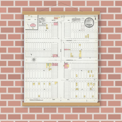 Old map wall art mockup — magnetic wood frame on brick wall — Sanborn Fire Insurance Map from Despatch, Monroe County, New York (1900) - Complete Map Set