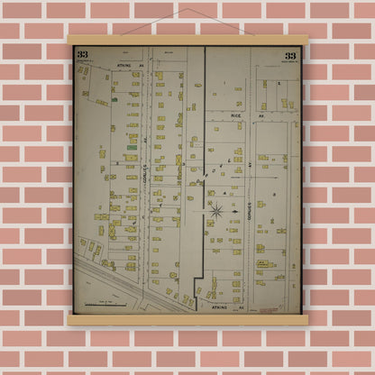Old map wall art mockup — magnetic wood frame on brick wall — Sanborn Fire Insurance Map from New Jersey Coast, New Jersey Coast, New Jersey (1890), Sheet #0033