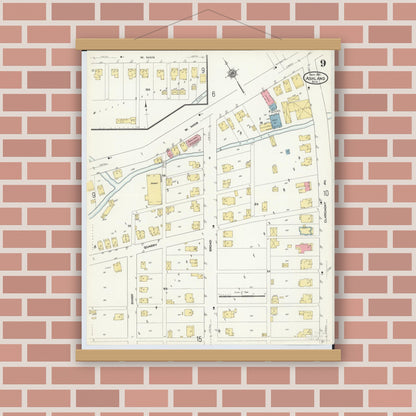 Old map wall art mockup — magnetic wood frame on brick wall — Sanborn Fire Insurance Map from Ashland, Ashland County, Ohio (1911), Sheet #0009
