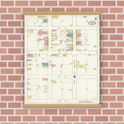 Old map wall art mockup — magnetic wood frame on brick wall — Sanborn Fire Insurance Map from Saint Cloud, Osceola County, Florida (1915), Sheet #0003