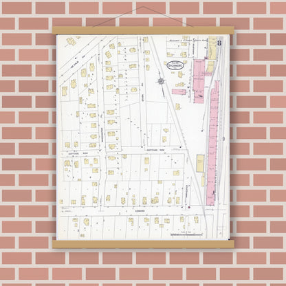 Old map wall art mockup — magnetic wood frame on brick wall — Sanborn Fire Insurance Map from Sycamore, De Kalb County, Illinois (1912), Sheet #0008