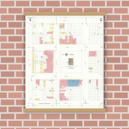 Old map wall art mockup — magnetic wood frame on brick wall — Sanborn Fire Insurance Map from Levelland, Hockley County, Texas (1933), Sheet #0002