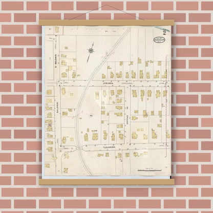 Old map wall art mockup — magnetic wood frame on brick wall — Sanborn Fire Insurance Map from Addison, Steuben County, New York (1945), Sheet #0002