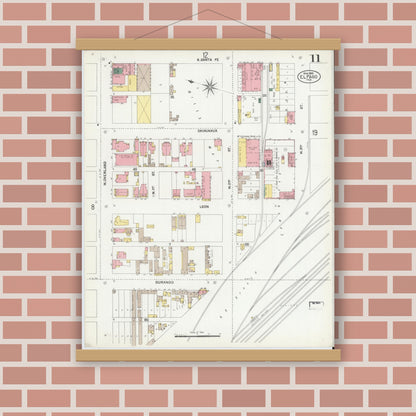 Old map wall art mockup — magnetic wood frame on brick wall — Sanborn Fire Insurance Map from El Paso, El Paso County, Texas (1902), Sheet #0011