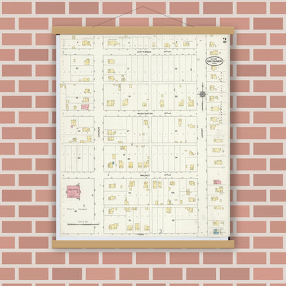 Old map wall art mockup — magnetic wood frame on brick wall — Sanborn Fire Insurance Map from Oak Harbor, Ottawa County, Ohio (1910), Sheet #0002