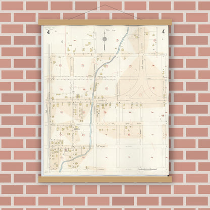 Old map wall art mockup — magnetic wood frame on brick wall — Sanborn Fire Insurance Map from Bastrop, Bastrop County, Texas (1944), Sheet #0004