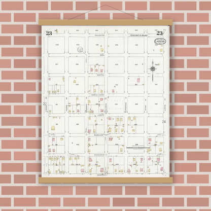 Old map wall art mockup — magnetic wood frame on brick wall — Sanborn Fire Insurance Map from Laredo, Webb County, Texas (1925), Sheet #0023