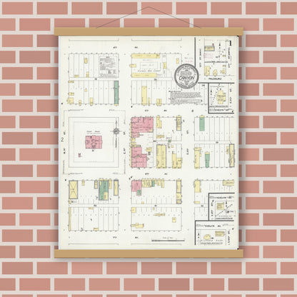 Old map wall art mockup — magnetic wood frame on brick wall — Sanborn Fire Insurance Map from Canyon, Randall County, Texas (1910), Sheet #0001