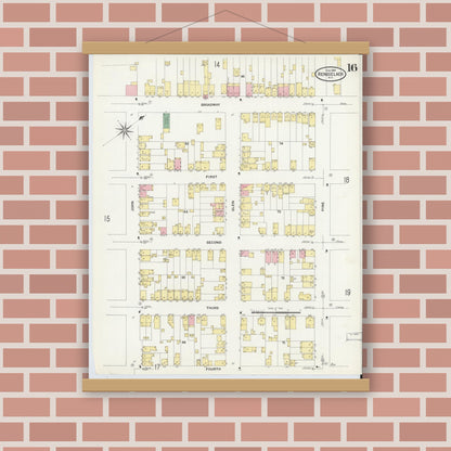 Old map wall art mockup — magnetic wood frame on brick wall — Sanborn Fire Insurance Map from Rensselaer, Rensselaer County, New York (1909), Sheet #0016