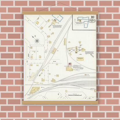 Old map wall art mockup — magnetic wood frame on brick wall — Sanborn Fire Insurance Map from Commerce, Hunt County, Texas (1906), Sheet #0010