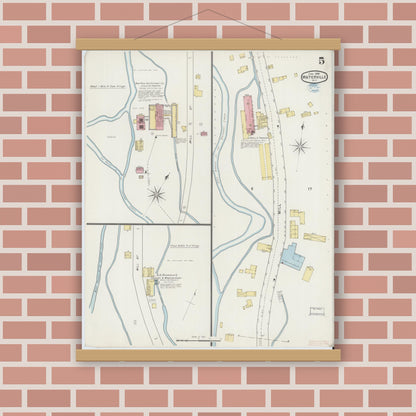 Old map wall art mockup — magnetic wood frame on brick wall — Sanborn Fire Insurance Map from Waterville, Oneida County, New York (1894), Sheet #0005