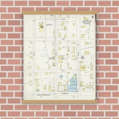 Old map wall art mockup — magnetic wood frame on brick wall — Sanborn Fire Insurance Map from Belton, Bell County, Texas (1896), Sheet #0004