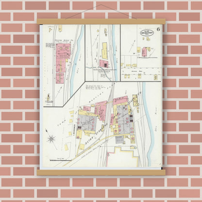 Old map wall art mockup — magnetic wood frame on brick wall — Sanborn Fire Insurance Map from Bridgeport, Belmont County, Ohio (1897), Sheet #0006