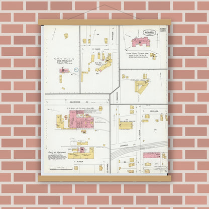 Old map wall art mockup — magnetic wood frame on brick wall — Sanborn Fire Insurance Map from Newark, Licking County, Ohio (1899), Sheet #0022