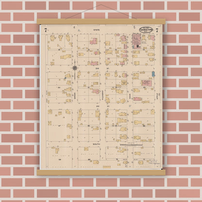 Old map wall art mockup — magnetic wood frame on brick wall — Sanborn Fire Insurance Map from Georgetown, Brown County, Ohio (1922), Sheet #0007