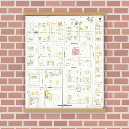 Old map wall art mockup — magnetic wood frame on brick wall — Sanborn Fire Insurance Map from Colfax, Jasper County, Iowa (1906), Sheet #0003