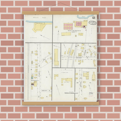 Old map wall art mockup — magnetic wood frame on brick wall — Sanborn Fire Insurance Map from Revere, Suffolk County, Massachusetts (1896), Sheet #0021