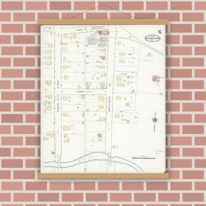 Old map wall art mockup — magnetic wood frame on brick wall — Sanborn Fire Insurance Map from Fredericktown, Madison County, Missouri (1914), Sheet #0006