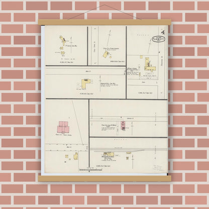 Old map wall art mockup — magnetic wood frame on brick wall — Sanborn Fire Insurance Map from Plain City, Madison And Union Counties, Ohio (1895), Sheet #0004