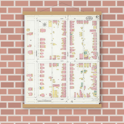 Old map wall art mockup — magnetic wood frame on brick wall — Sanborn Fire Insurance Map from Columbia, Lancaster County, Pennsylvania (1899), Sheet #0004