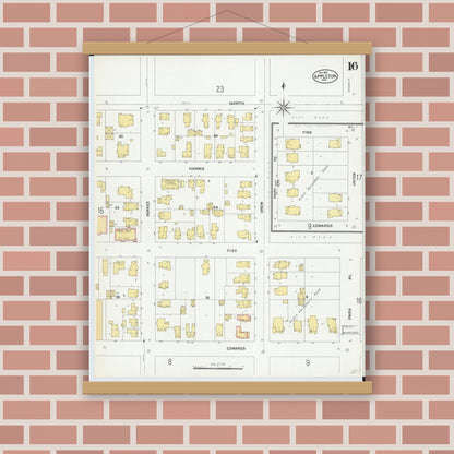 Old map wall art mockup — magnetic wood frame on brick wall — Sanborn Fire Insurance Map from Appleton, Outagamie County, Wisconsin (1901), Sheet #0016