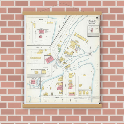 Old map wall art mockup — magnetic wood frame on brick wall — Sanborn Fire Insurance Map from Eaton Rapids, Eaton County, Michigan (1900), Sheet #0002