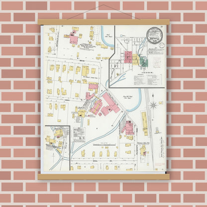 Old map wall art mockup — magnetic wood frame on brick wall — Sanborn Fire Insurance Map from Northville, Wayne County, Michigan (1899), Sheet #0001