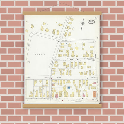 Old map wall art mockup — magnetic wood frame on brick wall — Sanborn Fire Insurance Map from Athol, Worcester County, Massachusetts (1917), Sheet #0019