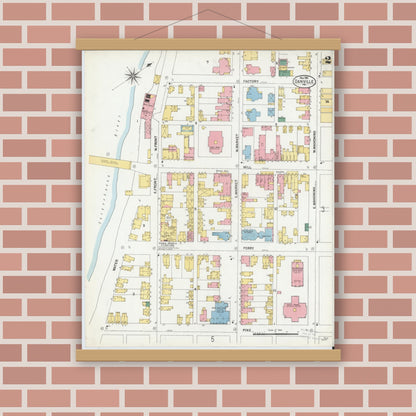 Old map wall art mockup — magnetic wood frame on brick wall — Sanborn Fire Insurance Map from Danville, Montour County, Pennsylvania (1901), Sheet #0002