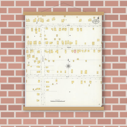 Old map wall art mockup — magnetic wood frame on brick wall — Sanborn Fire Insurance Map from Eldred, McKean County, Pennsylvania (1904), Sheet #0004