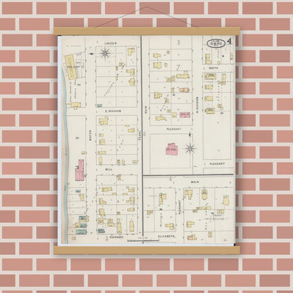 Old map wall art mockup — magnetic wood frame on brick wall — Sanborn Fire Insurance Map from Omro, Winnebago County, Wisconsin (1895), Sheet #0004