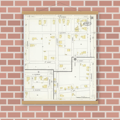 Old map wall art mockup — magnetic wood frame on brick wall — Sanborn Fire Insurance Map from Gainesville, Alachua County, Florida (1913), Sheet #0021