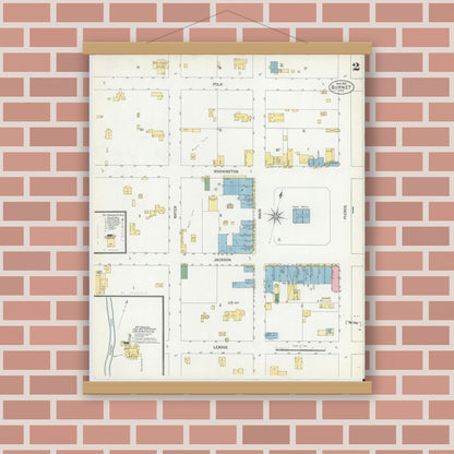 Old map wall art mockup — magnetic wood frame on brick wall — Sanborn Fire Insurance Map from Burnet, Burnet County, Texas (1902), Sheet #0002
