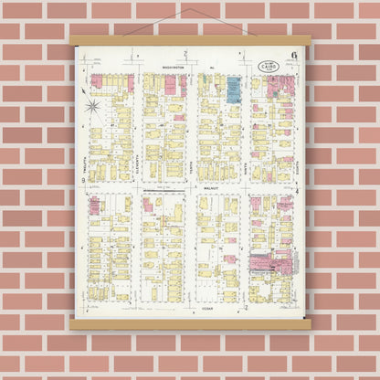 Old map wall art mockup — magnetic wood frame on brick wall — Sanborn Fire Insurance Map from Cairo, Alexander County, Illinois (1907), Sheet #0006