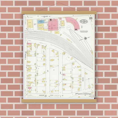Old map wall art mockup — magnetic wood frame on brick wall — Sanborn Fire Insurance Map from Delaware, Delaware County, Ohio (1911), Sheet #0013