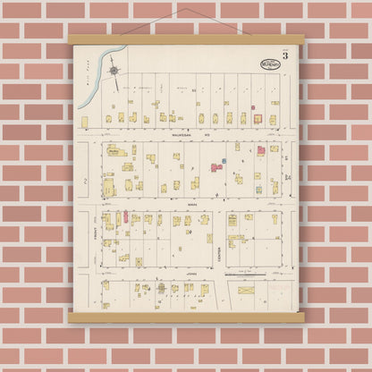 Old map wall art mockup — magnetic wood frame on brick wall — Sanborn Fire Insurance Map from McHenry, McHenry County, Illinois (1922), Sheet #0003