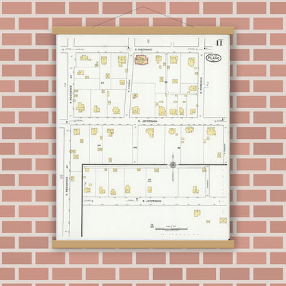 Old map wall art mockup — magnetic wood frame on brick wall — Sanborn Fire Insurance Map from Plano, Collin County, Texas (1921), Sheet #0011