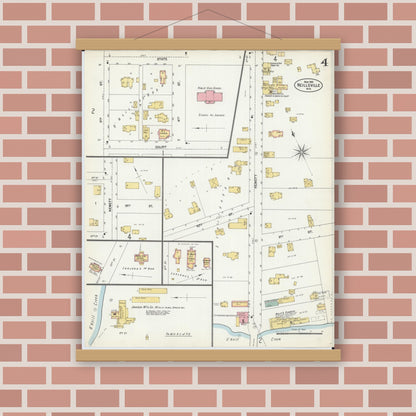 Old map wall art mockup — magnetic wood frame on brick wall — Sanborn Fire Insurance Map from Neillsville, Clark County, Wisconsin (1903), Sheet #0004