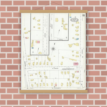 Old map wall art mockup — magnetic wood frame on brick wall — Sanborn Fire Insurance Map from Skaneateles, Onondaga County, New York (1909), Sheet #0011